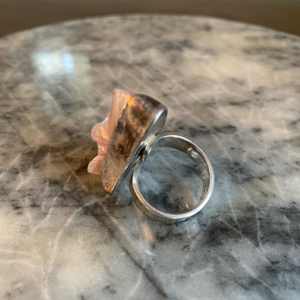 Sterling Silver Ring Irregular Pearl Adjustable Size 6 Stamp 925 Vtg Light Pink - Picture 6 of 13
